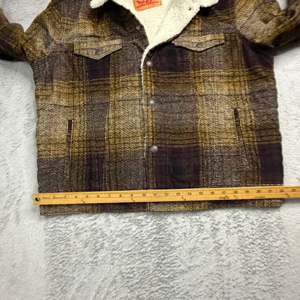 Levis Mens Sherpa Lined Plaid Trucker Jacket Brown Purple 16365-0168 Size L - Picture 9 of 11